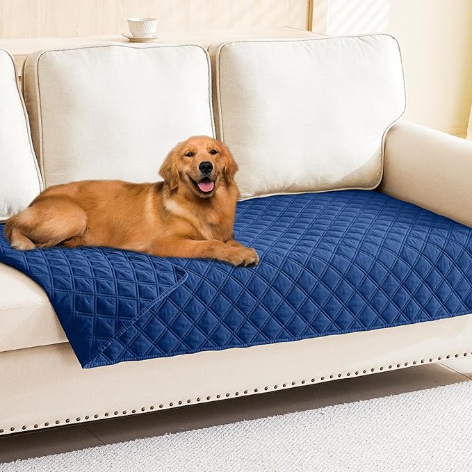 Smiry Waterproof Dog Bed Cover Pet Blanket, Soft Washable Dog Blanket for Furniture Bed Couch Sofa Reversible, Checkered (40"x90", Navy/Navy)