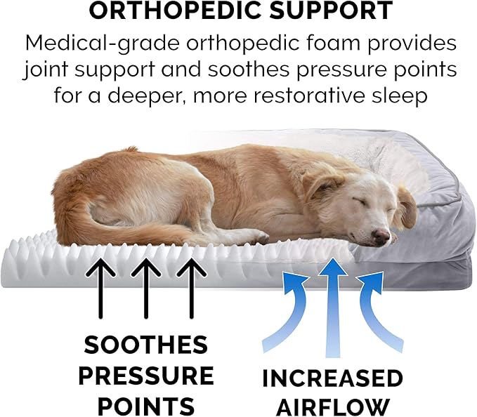 Furhaven Orthopedic Dog Bed for Large Dogs w/ Removable Bolsters & Washable Cover, For Dogs Up to 95 lbs - Plush & Velvet Waves Perfect Comfort Sofa - Granite Gray, Jumbo/XL
