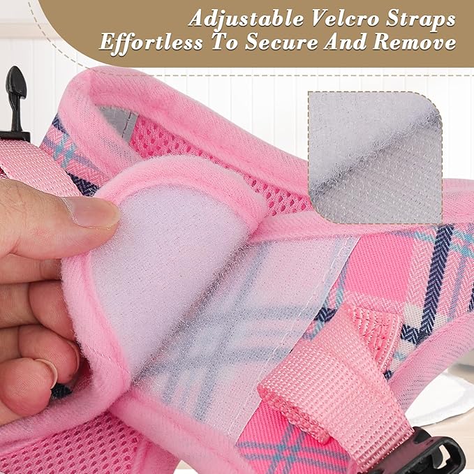 Athena Collection Small Dog Harness with 5 ft Leash, Step-in Dog Harness Leash Set Small No Pull Dog Vest Harness with Reflective Strips Adjustable Velcro, Easy Walk Puppy Harness, Pink
