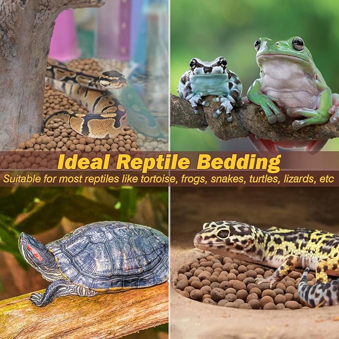 ZeeDix Reptile Substrate Leca Balls - 2LBS Organic Expanded Clay Pebbles, Bioactive Terrarium Bedding for Reptile Tank Habitat Accessories, Ideal for Bearded Dragon, Tortoise, Gecko, Snake & Frog