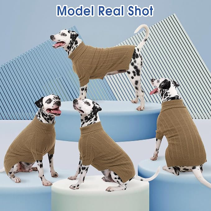 Queenmore Dog Sweater Large Size Dog, Large Dogs Sweaters Xmas,Turtleneck Pullover Pet Sweaters for Dogs Girls Boys,Sweater Pet L,Thanksgiving Knitted Doggy Sweater for French Bulldog(Camel,L)