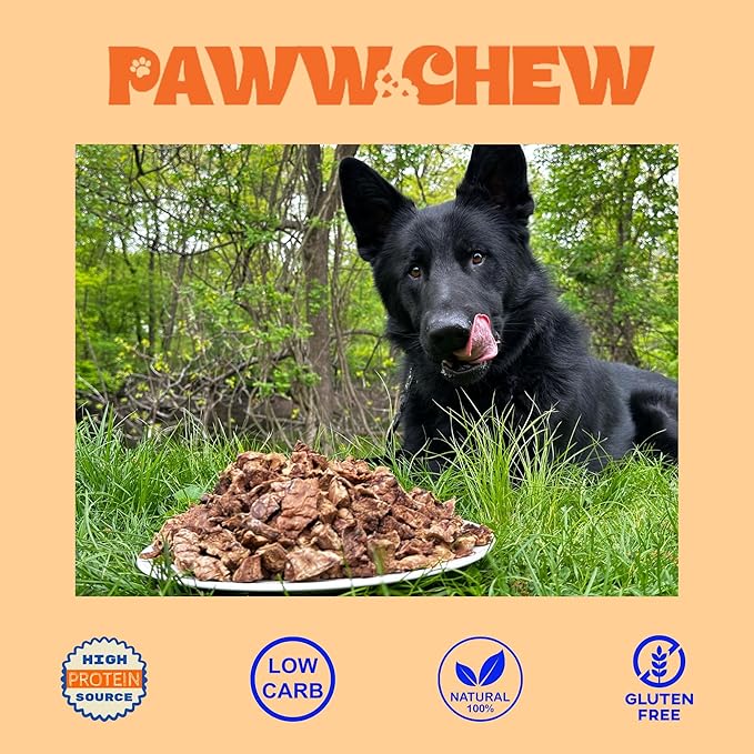 PAWW CHEW Beef Lung Dog Treats, 100% Natural, Single Ingredient, (1 Pound) Made in The USA, Dried & Dehydrated, High Protein, High Value Dog Training Treats, Grain Free, Low-Odor Free for All Breeds