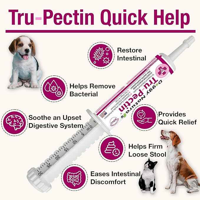 Tru-Pectin Anti-Diarrheal Oral Paste for Dogs & Cats – Chicken Liver Flavor –Helps Reduce Occasional Loose Stool & Diarrhea, Balance Gut pH, Support Normal Digestion & Gut Flora -Made in USA- 30cc