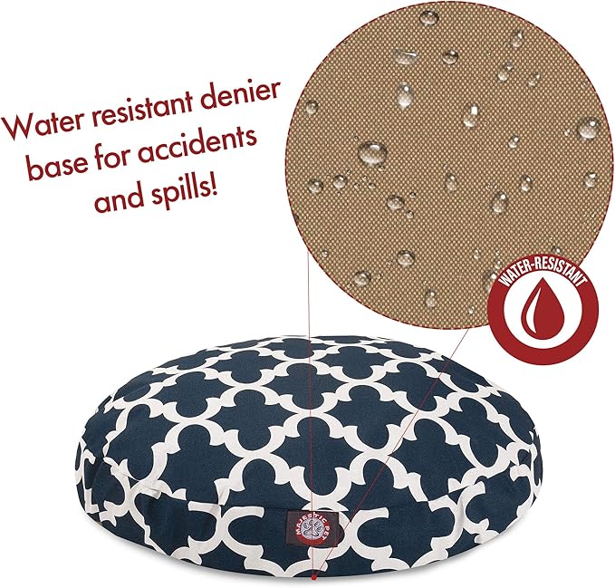 Navy Trellis Large Round Indoor Outdoor Pet Dog Bed With Removable Washable Cover By Majestic Pet Products