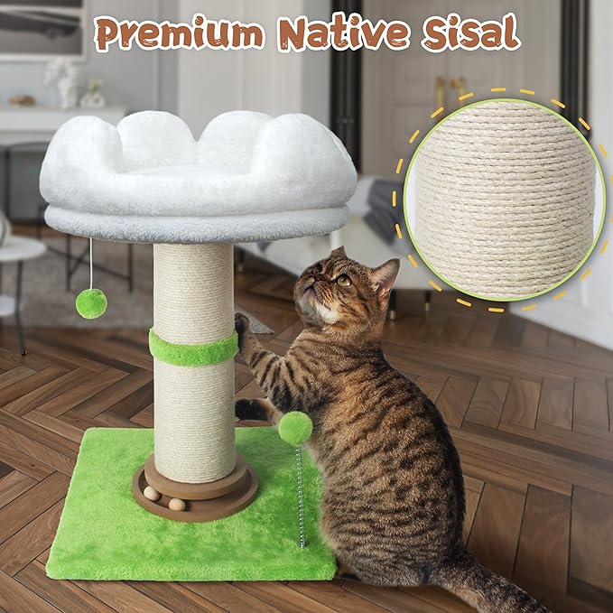 Fantasreen Cat Scratching Post 25'' Cat Scratcher Tall, Scratching Posts for Indoor Cats with Cat Toy, Interactive Ball for Kittens Adults Cats White