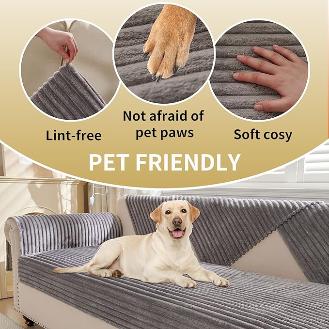 HAOMAIJIA Waterproof Couch Cover for Dogs Washable,Fuzzy Pet Couch Covers for Sofa,Thick Soft Dog Bed Cover Non-Slip Couch Covers for 3 Cushion Couch Sofa Pet Friendly (Grey, 35" x 62")