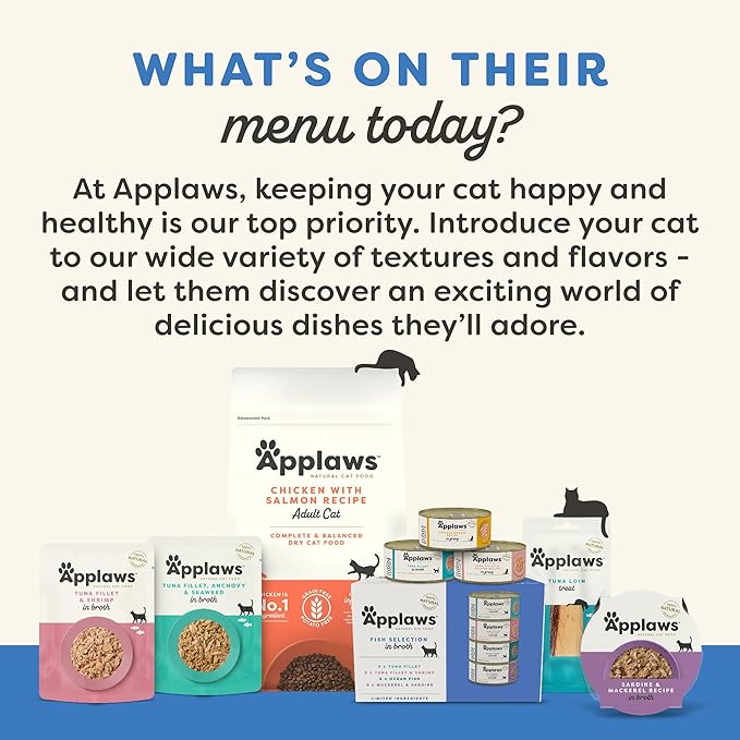 Applaws Natural Wet Cat Food, Made with Limited and Natural Ingredients, High Protein with No Artificial Additives or Fillers, Tuna Fillet & Shrimp in Gravy (24 x 2.47 oz Cans)