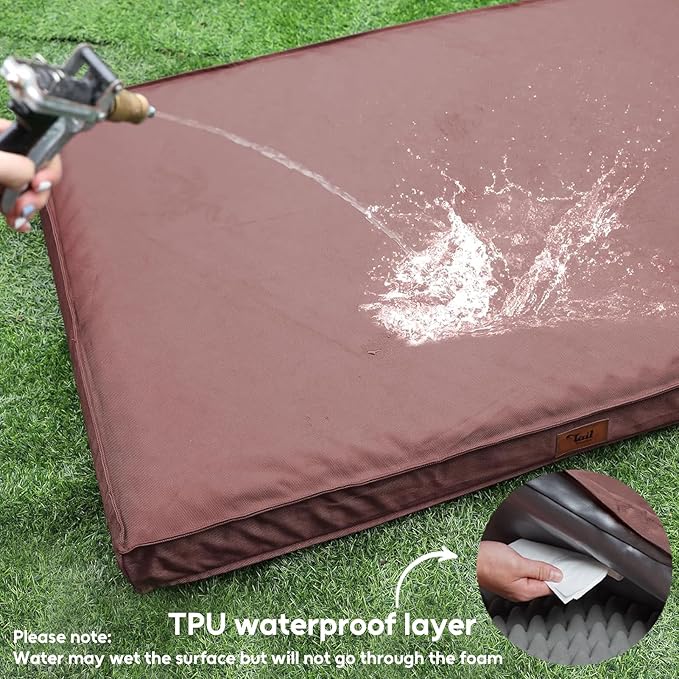 Outdoor Extra Large Dog Crate Bed, XXL Waterproof Dog Bed for Giant Breeds Dogs, 47x29 Inch Orthopedic Egg Crate Foam Pet Mat with Removable Cooling Cover, Pink