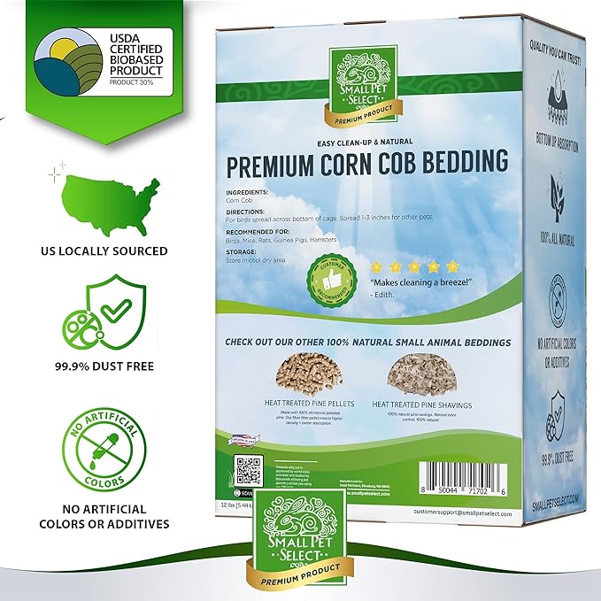 Small Pet Select 100% Natural Corn Cob Bedding for Pets Small Animal & Bird Cage Litter Safe for Hamsters, Guinea Pigs & More -12lb