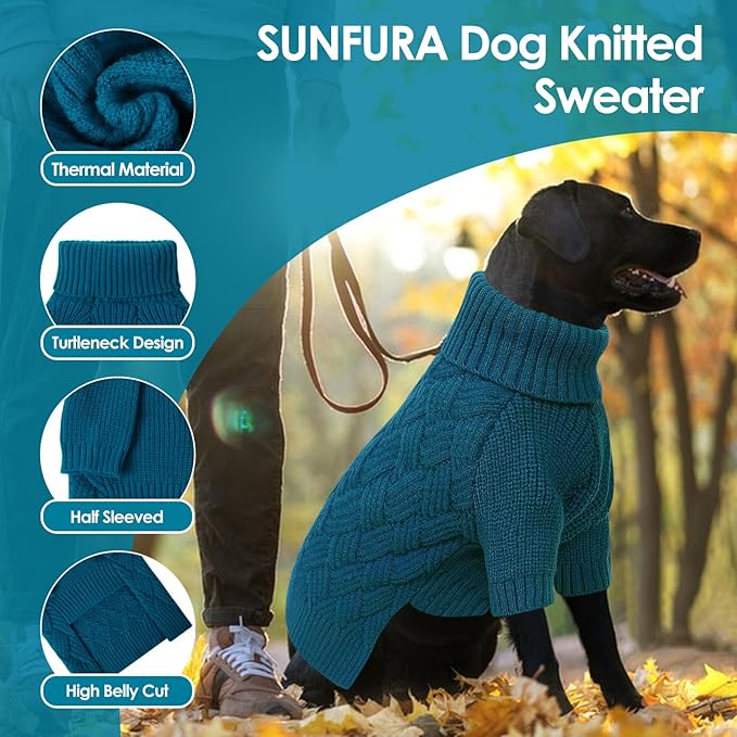 SUNFURA Small Dog Sweater, Turtleneck Dog Sweater for Cold Weather, Puppy Knitwear Pullover for Christmas Thanksgiving, Pet Winter Knitted Sweatshirt for Pug Dachshund, Blue S