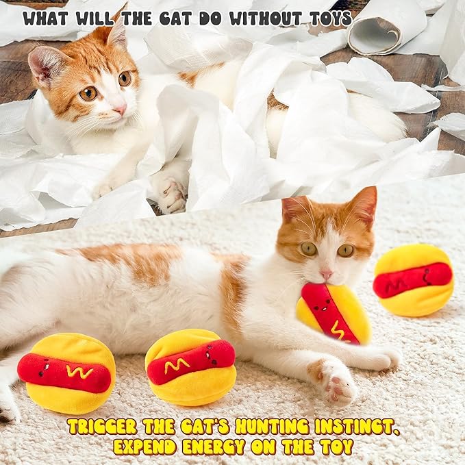 L1rabe Hot Dog Catnip Stuffed Toys - 5Pcs Funny Hot Dog Cat Toys Indoor Yellow Interactive Pet Supplies, Kitten Chew Bite Tools Cat Lovers Gifts, Organic Eco-Friendly Birthday Present