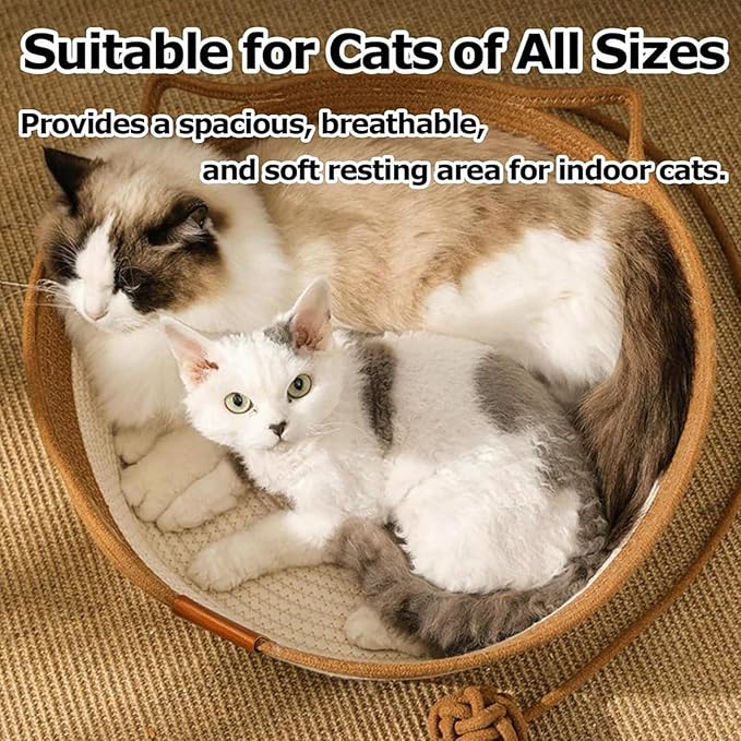Instinct Basket, Stimulicat Cat Bed, Stimulicat Cat Bed Rope Cotton with Cushion, Eliminates Bed Rejection Round Pet Basket, Boho Catbed for Cats Handwoven Scratchable Breathable Weave (Small)