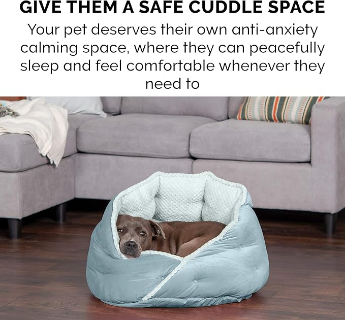 Furhaven 18" Round Pet Bed for Indoor Cats & Small Dogs, 100% Washable, For Pets Up to 14 lbs - Minky Plush & Velvet Hug Bed - Aquamarine, 18-inch