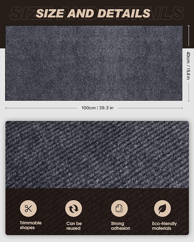 Cat Scratch Furniture Protector, Trimmable Self-Adhesive Carpet, DIY Climb Cat Scratcher Mat for Covering Cat Tower and Couch Protector from Cat Claws (39.4x15.8in Dark Gray)
