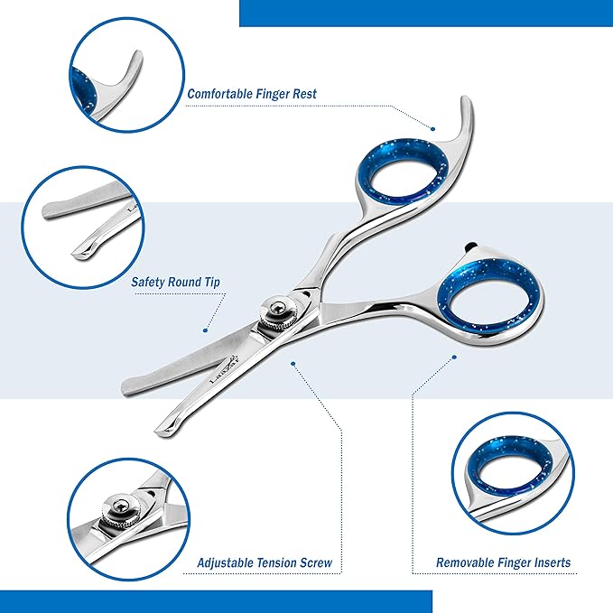 Laazar Straight Dog Grooming Scissors - Comfortable Around The Eyes Cat & Dog Scissors | Blunt Dog Trimming Scissors| Premium Stainless Steel | Grooming Scissors For Dogs - Dog Hair Scissors