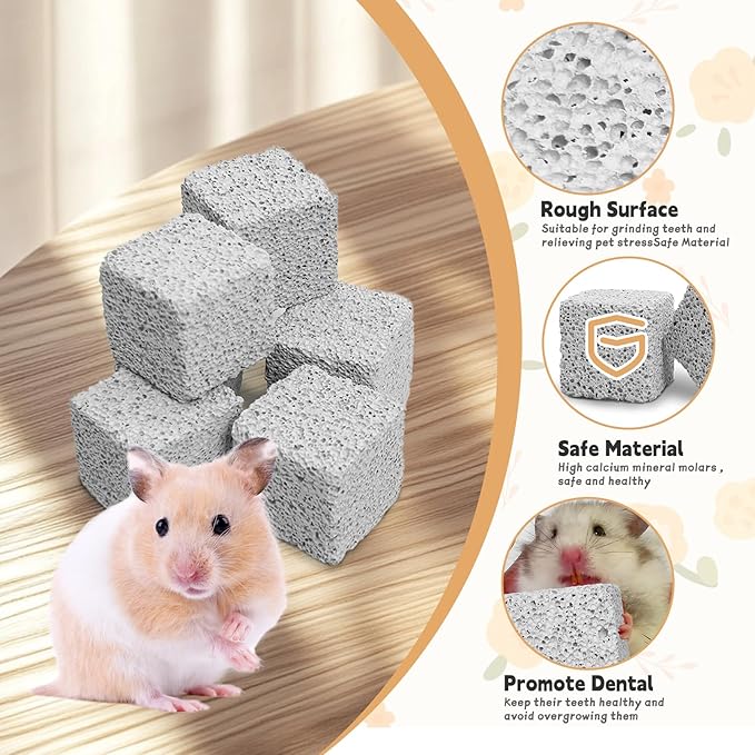 Hamiledyi 24 PCS Chinchilla Chew Toys Lava Blocks Hamster Chew Toys for Teeth Grinding Square Stone Mineral Calcium Stone for Bunny Rabbit Hamster Chinchillas Squirrel and Other Small Animals