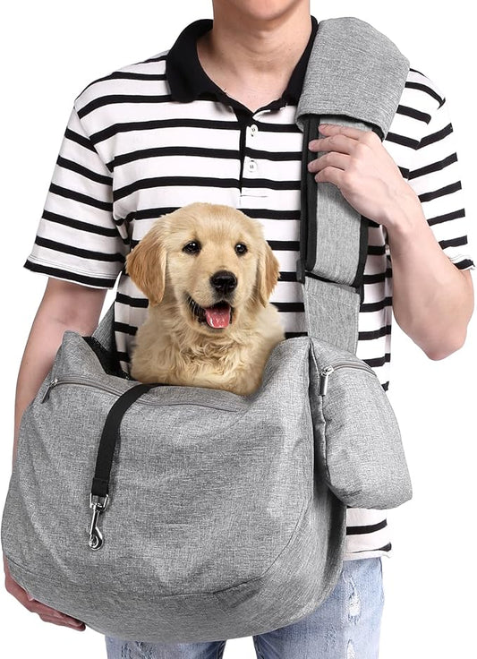 Ownpets Pet Sling Carrier, Fits 15 to 25lbs Extra-Large Dog/Cat Sling Carrier Reversible and Hands-Free Dog Bag with Adjustable Strap and Pocket Shoulder Pad for Outdoor Travel Hiking