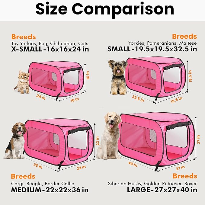 Beatrice Home Fashions Portable, Collapsible, Pop Up Kennel Travel Cat and Dog Crate, 40" L x 27" W x 27" H, Fuchsia