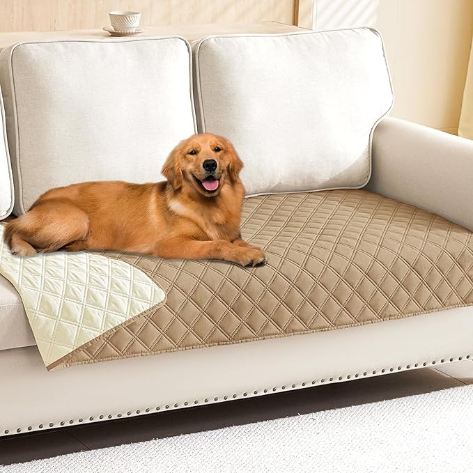 Smiry Waterproof Dog Bed Cover Pet Blanket, Soft Washable Dog Blanket for Furniture Bed Couch Sofa Reversible, Checkered (40"x80", Camel/Beige)