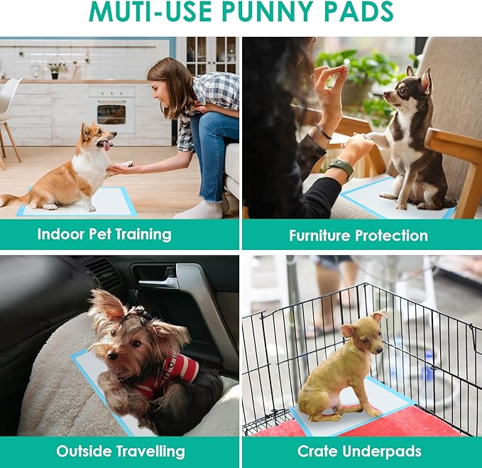 JollyMate Punny Pee Pads 22"x22", 100 Pack Strong Absorption & Leak-Proof Dog Pee Pads, Waterproof and Quick-Dry Pee Pads for Dogs and Cats, Rabbits