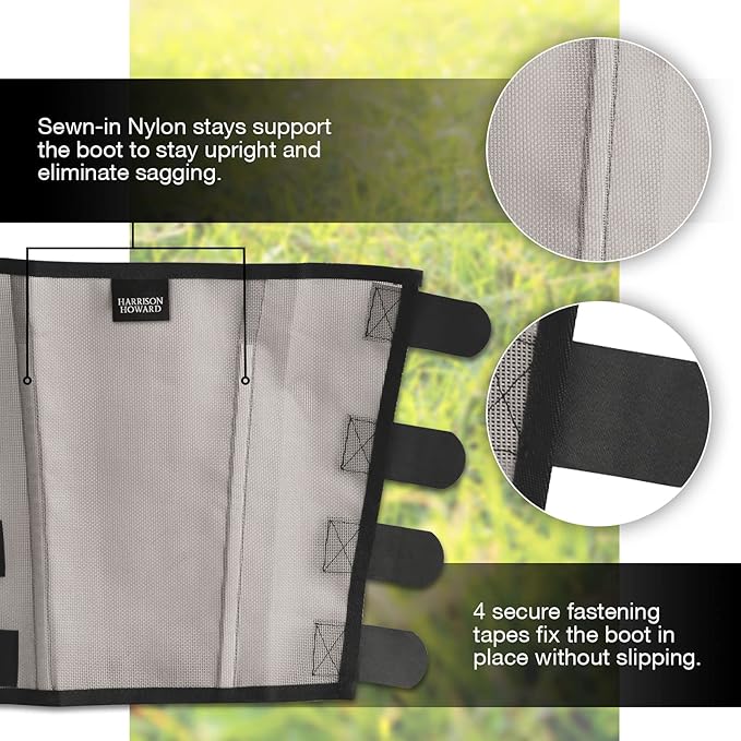 Harrison Howard Loose Fitting Fly Boots UV-Protective Extra Tough Mesh Ventilated Four Fasteners Stay-on Design Protect Horse Legs & Stomp-Reducing Set of 4 Original Grey Pony