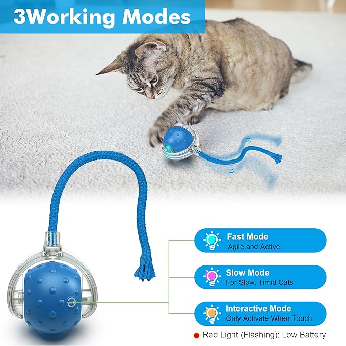 Interactive Cat Ball Toy for Indoor Cats – Fast Rolling on Carpets, Motion Activated with Chirping Sounds, Enrichment Play for Active & Bored Cats