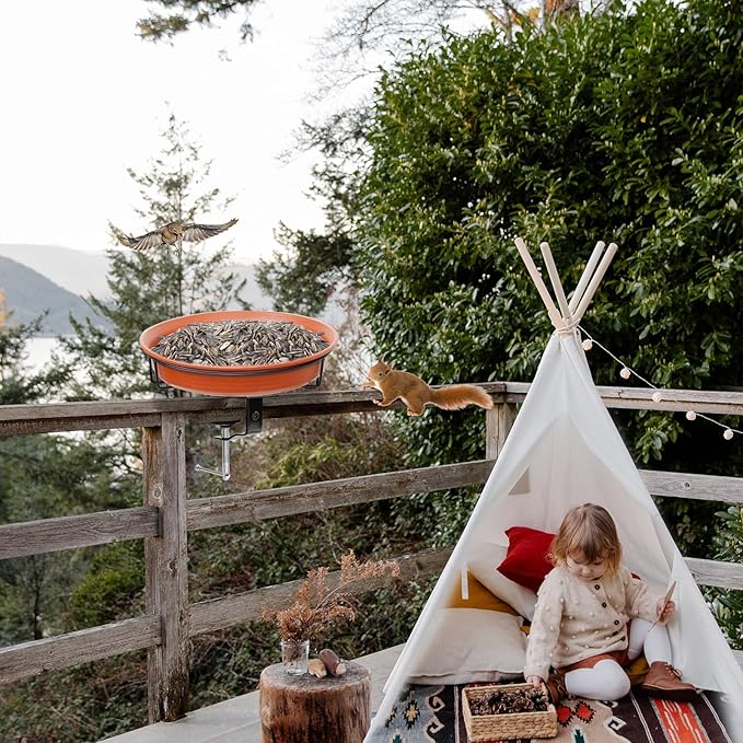 AUHOKY Deck Mounted Bird Bath Bowl Spa for Outside, Detachable Unheated Birdbath Bowl & Heavy Duty Sturdy Clamp, Outdoor Garden Mounted Birdfeeder for Attracting Birds(Brown)