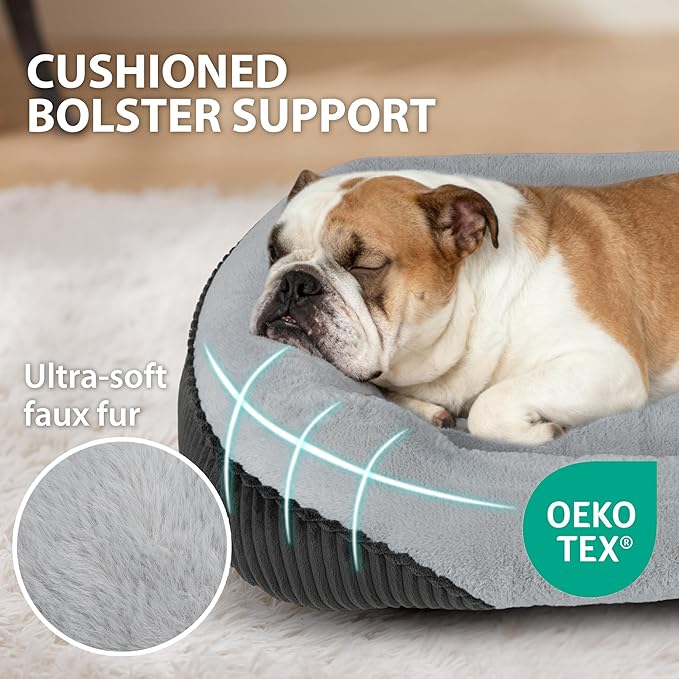 Washable Orthopedic Dog Bed - Soft Calming Pet Cuddler with Anti-Slip Bottom, Durable Plush Puppy Bed for Sleeping and Resting, Small(20"x19"x6")