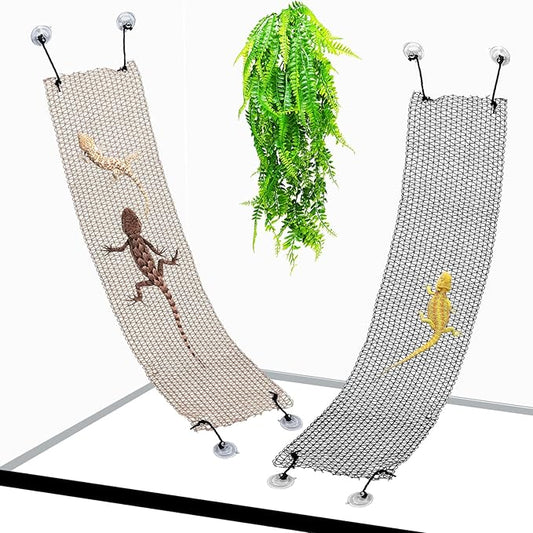 Bearded Dragon Hammock Lizard Climbing Hammock Lounger Collapsible Reptile Climbing Wall Bridge Tank Accessories for Gecko Snake Hermit Crab Chameleon (2 Pcs)