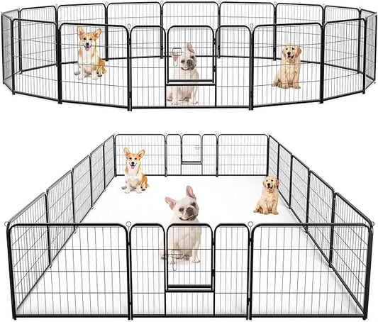 Heavy-Duty Iron Dog Playpen – 16 Panels 24” Durable, Rust-Resistant Pet Fence for Indoor & Outdoor Use, Secure & Spacious Pet Play Area for Dogs, Puppies & Small Animals
