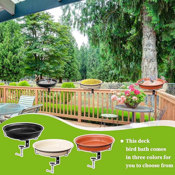 AUHOKY Deck Mounted Bird Bath Bowl Spa for Outside, Detachable Unheated Birdbath Bowl & Heavy Duty Sturdy Clamp, Outdoor Garden Mounted Birdfeeder for Attracting Birds(Brown)