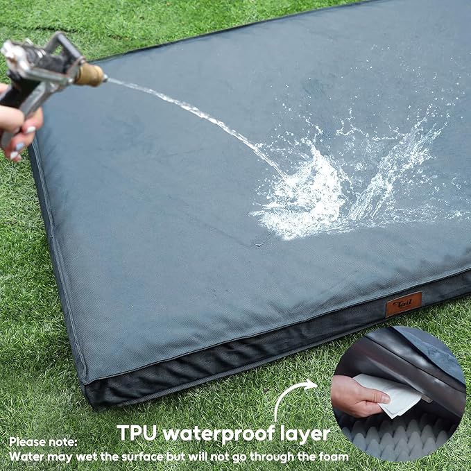 Outdoor Large Washable Dog Bed, Orthopedic Egg Crate Foam Dog Crate Mat for Large Dogs with Removable Oxford Cooling Cover, Blue