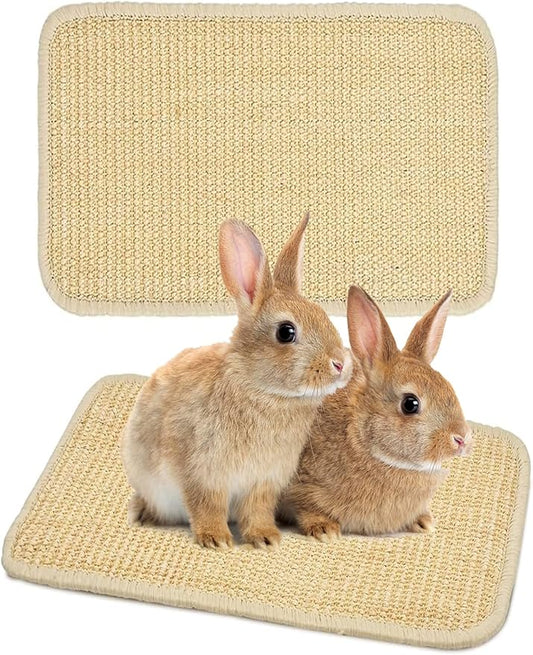 Rabbit Scratcher Mat 2 Pack Natural Sisal Bunny Scratching Mats, Small Animal Scratch Pad Rug for Indoor Grinding Claw Pad for Guinea Pigs Chinchillas (Beige)