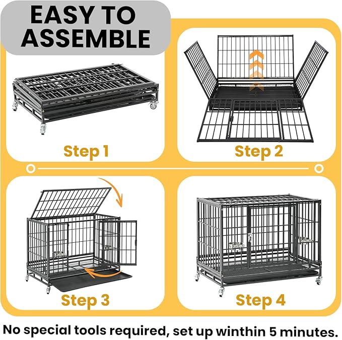 36 Inch Stackable Heavy Duty Dog Crate for Medium/Small Dogs, Metal Escape Proof Dog Crate with Lockabl Wheels, Removable Tray & Metal Grid, Medium Dog Cage Kennel Indoor for High Anxiety Dogs