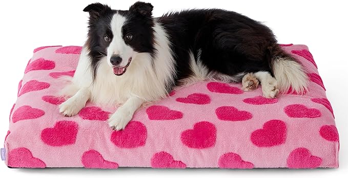 LE SURE Large Dog Beds-Thick Shredded Chopped Foam Pet Bed Indoor with Removable Cover, Cute Modern Fuzzy Plush & Anti Slip Bottom, Pink