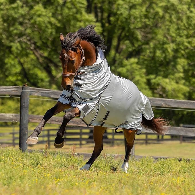 Equinavia Aktiv Athletic Detachable Neck Fly Sheet | Ultralight Poly Fabric | Extended Protection - Silver Gray - 72 in
