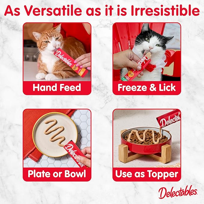 New! Delectables Squeeze Up Non-Seafood Chicken Variety Pack, Creamy Squeezable Puree, Lickable Wet Cat Treats, Grain-Free, No Added Fillers, 0.5 Ounces Tube, 48 Tubes Total