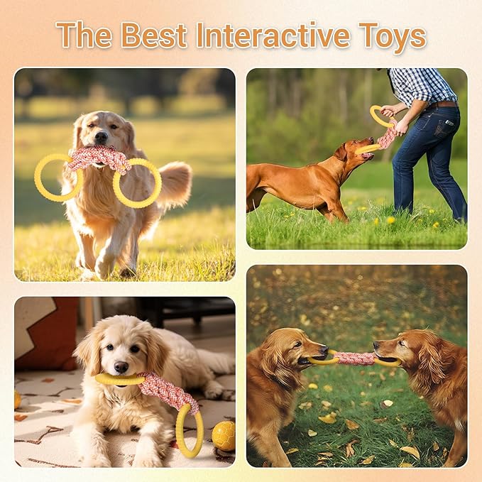 Dog Leash Interactive Toys, tug-of-war Toys Suitable for Large, Medium and Small Dogs, Double-Ring Rubber Grinding Teeth, 100% Cotton Rope Chewing Toys, Teeth Cleaning and Interaction (Green)