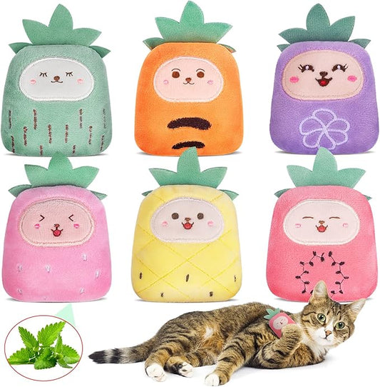 Christmas Cat Toys for Indoor Cats Kitten, Catnip Kitty Toys Pineapple 6Pcs, Interactive Cat Nip Chew Kicker Toy for All Pet Breed