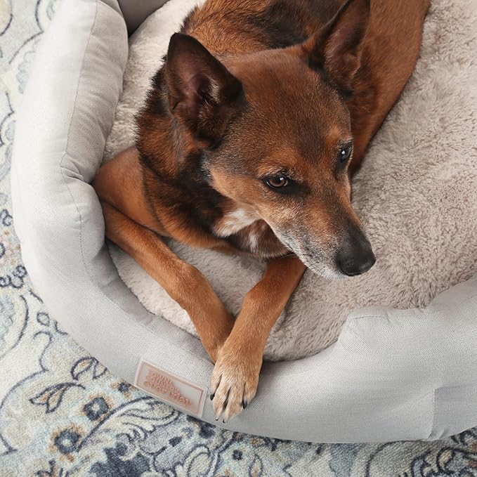 TOWN & COUNTRY EVERYDAY CuddleTown Faux Linen Comfy Cozy Cuddler Pet Bed, Supportive & Calming, Non-Slip Bottom, Machine Washable Cover, Grey, XS 20"x14"x6"