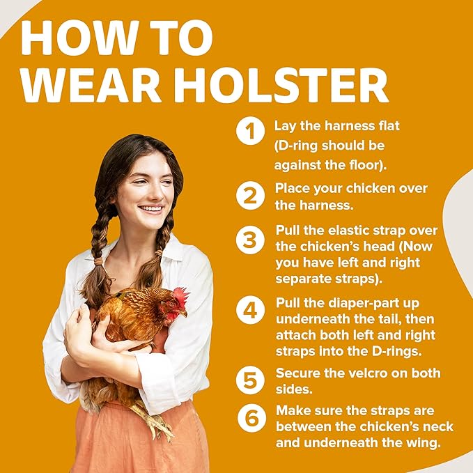 Hen Holster Bikini Diaper, Bird Diaper & Harness for Hens, Roosters, Ducks, Geese - with Removable Vinyl Liner, Adjustable Fit for Outdoor Adventures & Indoor Use - Easy to wear - S/M, Tiger