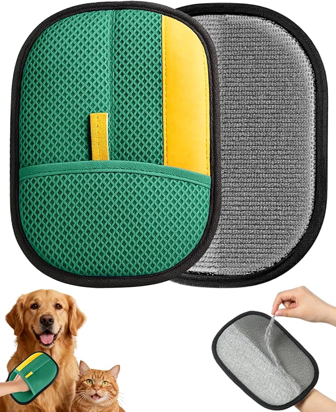 Pet Hair Removal Glove, Thickened Electrostatic Pet Hair Remover Glove for Cats & Dogs, Reusable Powerful Cat Grooming Gloves, Pet Hair Remover Tool for Clothing, Couch, Furniture, Car Seats (Green)