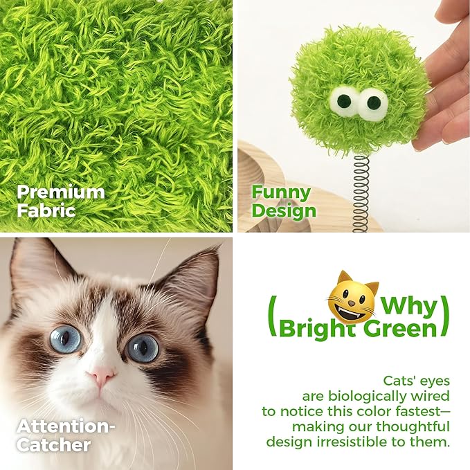 TINYBEAST Wooden Cat Scratching Post, 4 in 1 Cat Scratcher Toy with Cat Ball Tracks, 24.8" Tall Sisal Scratch Post for Indoor Kittens Adult Cats, Interactive Feather Toy and 4 Sisal Hanging Balls