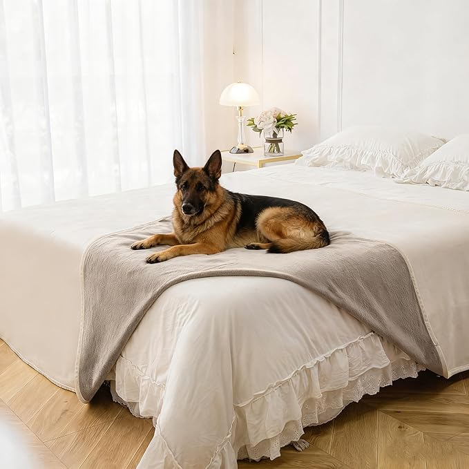 Waterproof Dog Blanket for Bed, Reversible King Size Pet Couch Throw Blankets Leak Proof Sofa Protector for Furniture Machine Washable-82x108,Khaki+Beige