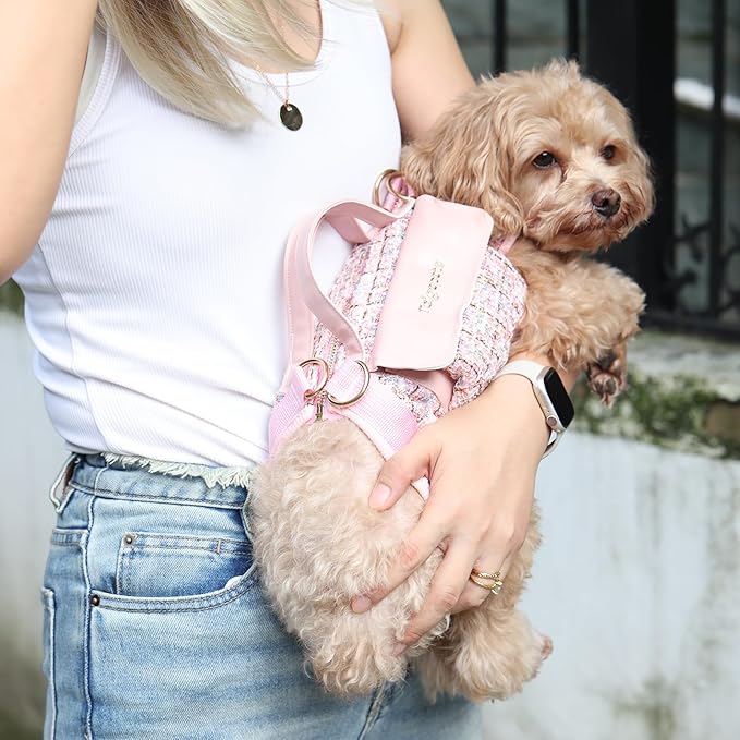 Dog Lift Harness Backpack for Small Dogs, Adjustable Straps Dog Sling Carrier for Hiking, Travel, Outdoor – White Large
