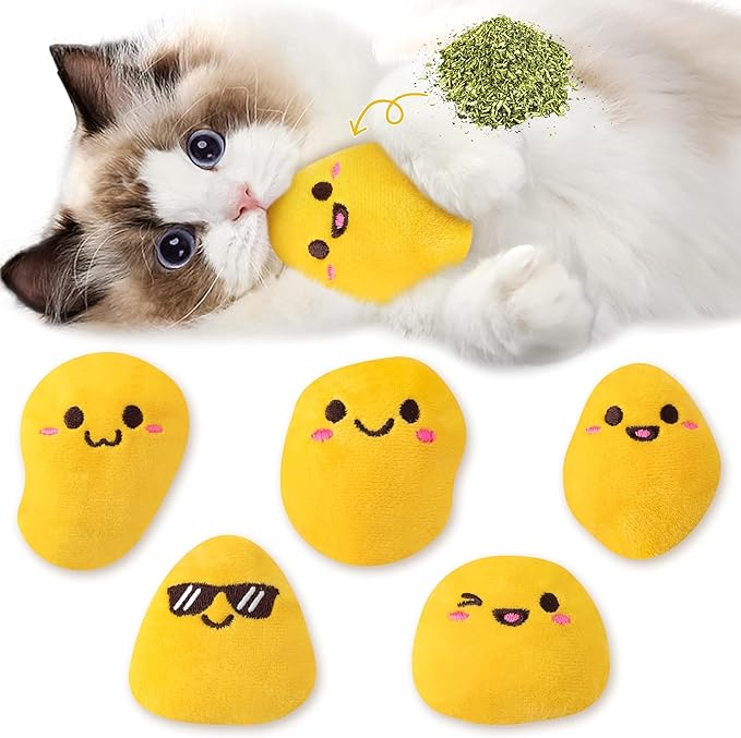 L1rabe Nuggets Catnip Stuffed Toys - Christmas Winter Gifts 5Pcs Funny Yellow Fried Chicken Nuggets Indoor Cat Toys, Kitten Chew Bite Kick Interactive Supplies for Pet Lovers Kitten Birthday Present