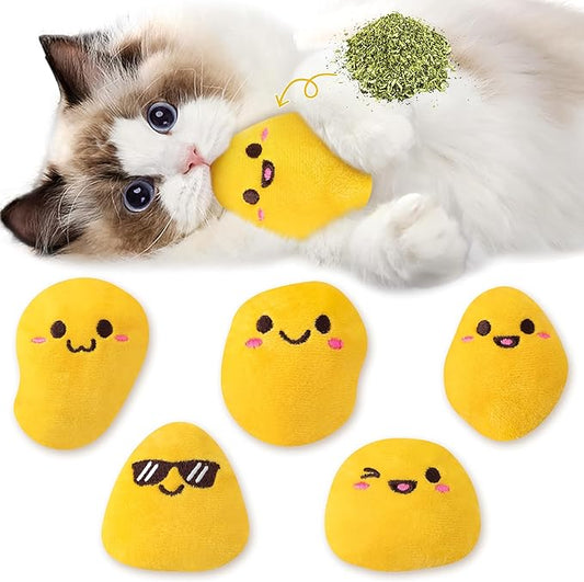 L1rabe Nuggets Catnip Stuffed Toys - Christmas Winter Gifts 5Pcs Funny Yellow Fried Chicken Nuggets Indoor Cat Toys, Kitten Chew Bite Kick Interactive Supplies for Pet Lovers Kitten Birthday Present