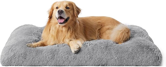 Bedsure Washable XXL Dog Bed for Crate, Faux Fur Dog Crate Pad for Large Breed, Fulffy Soft Comfort Dogs Sleeping Mat, Anti-Slip Pet Kennel Pad, 48" x 29", Grey