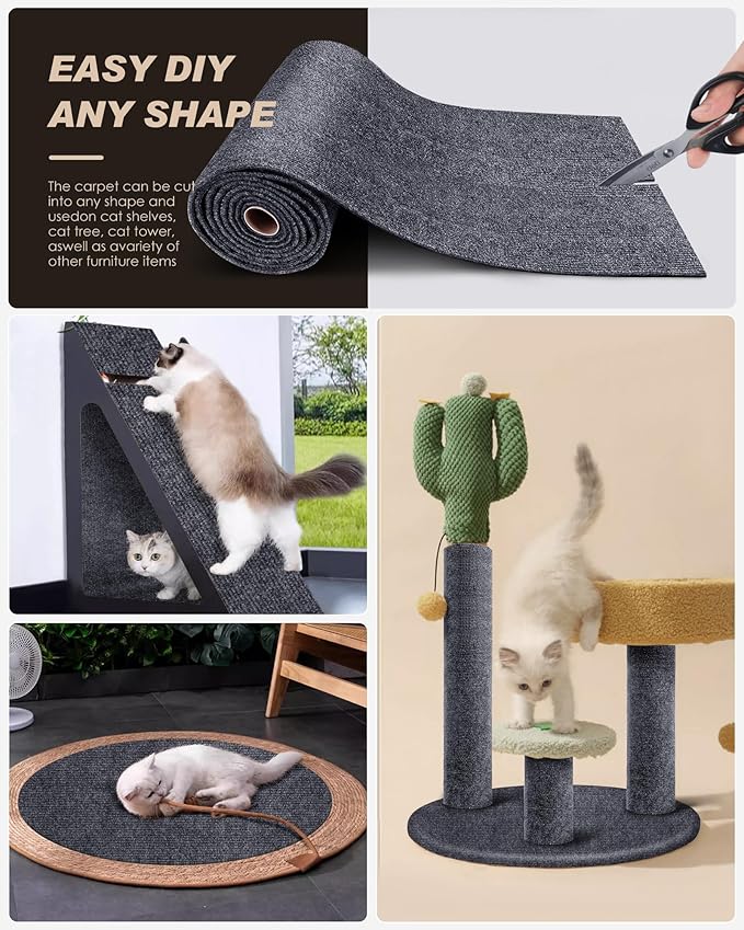 Cat Scratch Furniture Protector, Trimmable Self-Adhesive Carpet, DIY Climb Cat Scratcher Mat for Covering Cat Tower and Couch Protector from Cat Claws (39.4x15.8in Dark Gray)