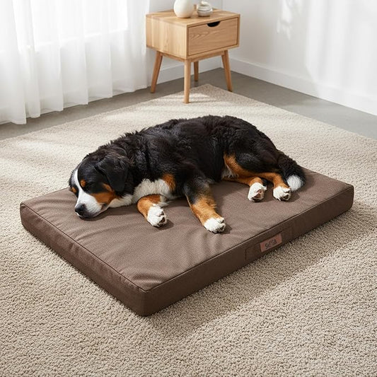 Sytopia 50 Inch Chew Proof Dog Crate Bed - Orthopedic Waterproof Dog Bed for Extra Large Dogs, Removable Washable Cover, Egg Crate Foam Mat, Suitable for Dogs Up to 130 lbs, Brown
